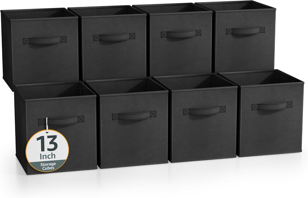 Sorbus Fabric Storage Cubes, 8 Pack, with Handles (13 Inch, Black)