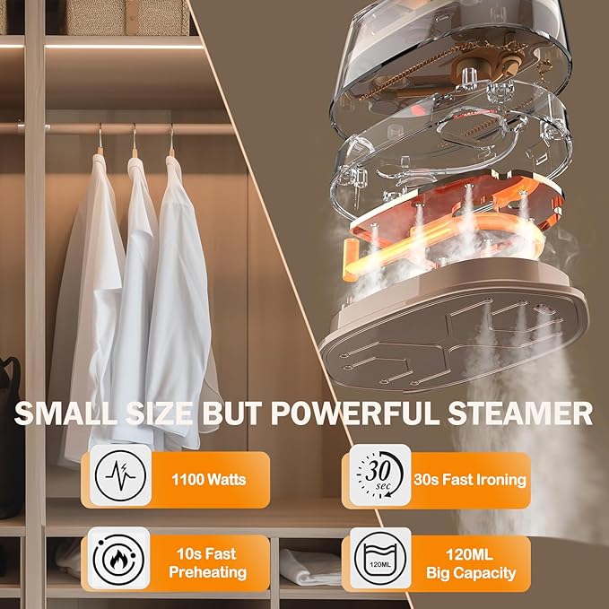 Mini Steam Iron, 2-IN-1 Handheld Size Steamer, 1100W & 15s Fast Heat Up - Image 4