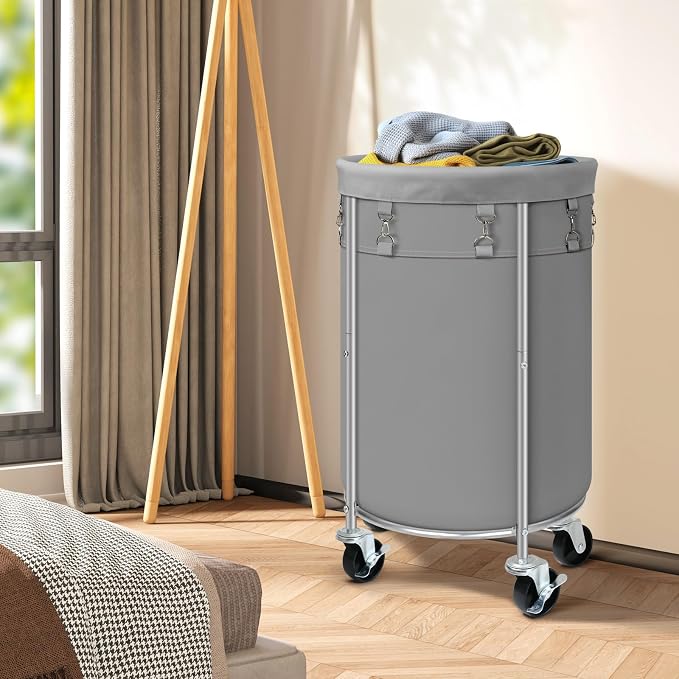 Laundry Hamper with Wheels, 100L Round Rolling Laundry Basket Sorter with - Image 3