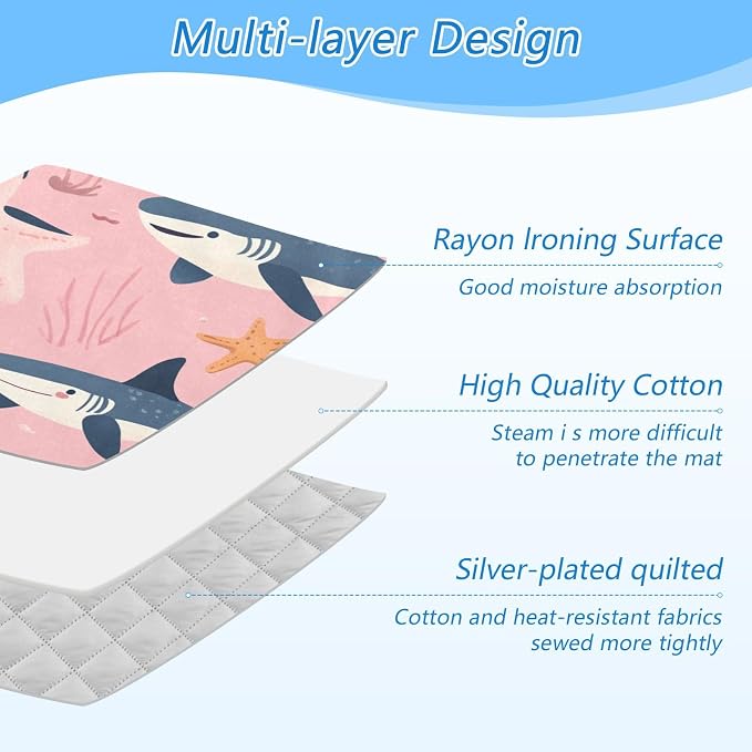 Pink Sharks Starfish and Seaweeds Ironing Mat Thickened Ironing Blanket Travel - Image 4