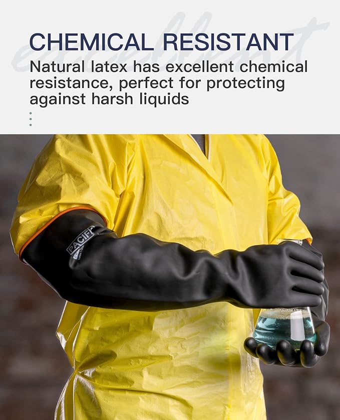 PACIFIC PPE Heavy Duty Latex Chemical Gloves, Strong Acid Resistance Rubber - Image 4
