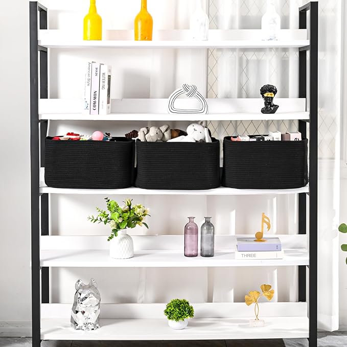 Large Storage Baskets for Organizing Shelves, Woven Cotton Rope Bins for Baby - Image 2