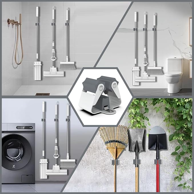 3-H Broom Holder Wall Mount 12 Pack, Mop and Broom Holder Wall Mount - Image 2