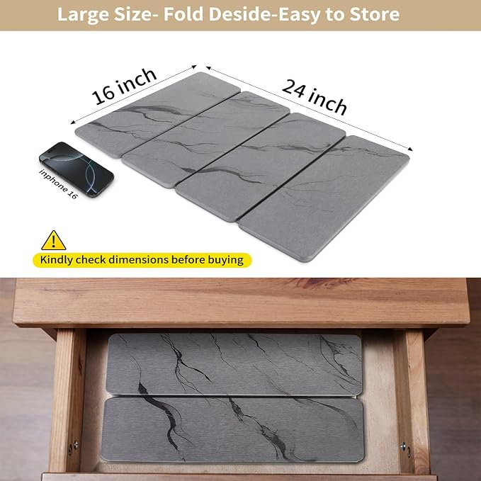 Large Stone Drying Mat for Kitchen Counter24"x16", Misty Gray, Diatomaceous - Image 5