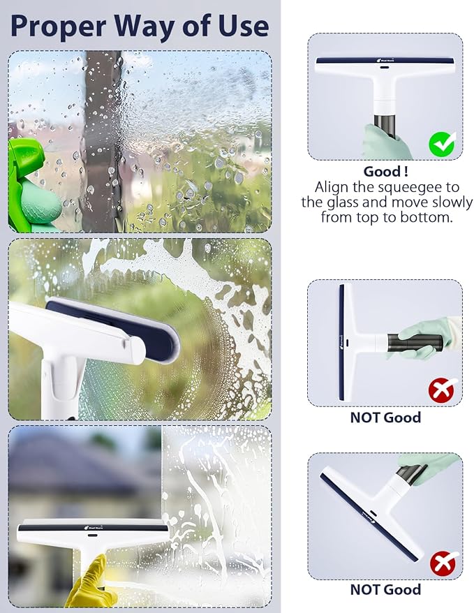 Red Horn Window Squeegee with Long Handle, Mirror Window Cleaning Squeegee Kit - Image 4