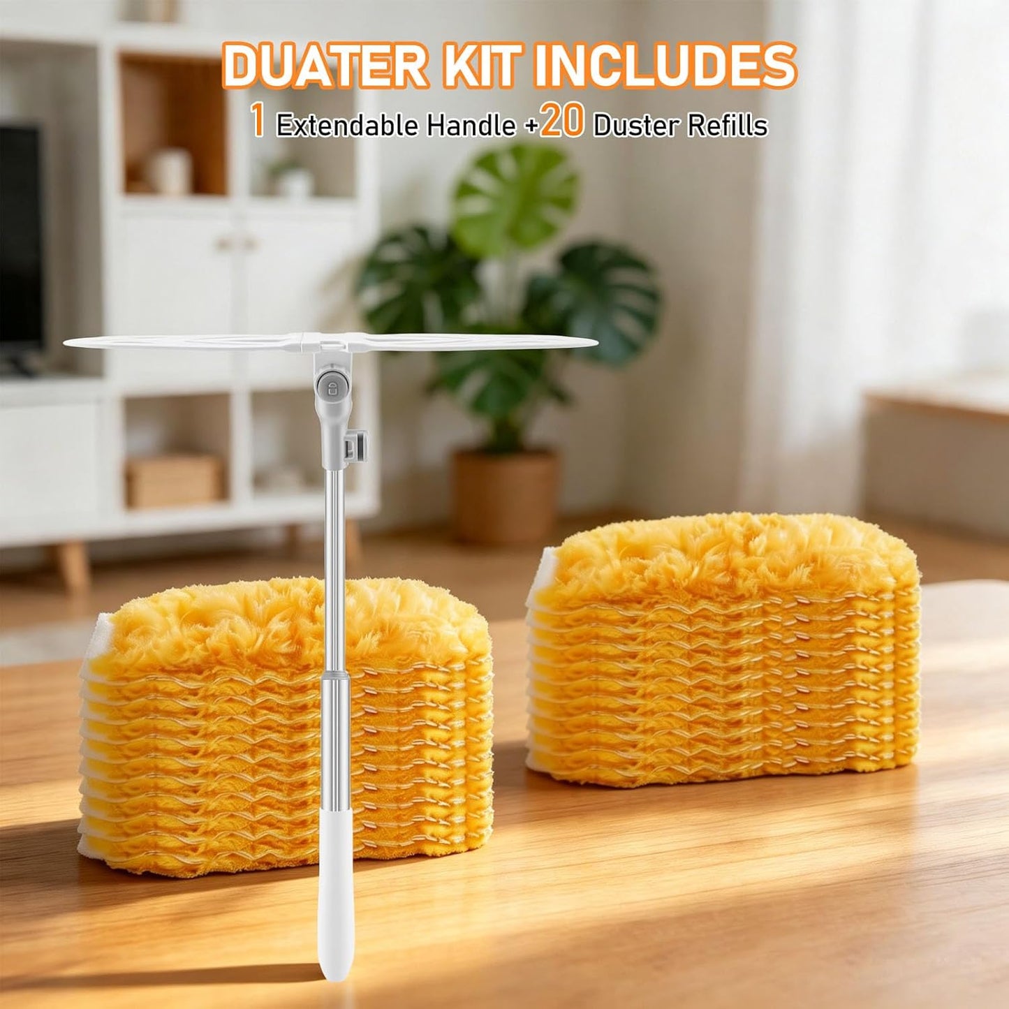 SetSail 6 ft Extendable Duster Handle with 20 Refills, Compatible with Swiffer Dusters for Cleaning Disposable Duster Refill Multi Surface 360° Duster Cleaner Kit for Ceiling Fan, Blind, Furniture