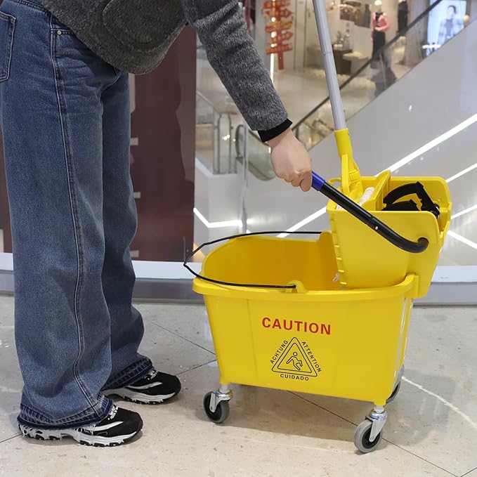 Commercial Mop Bucket with Side Press Wringer on Wheels, Including One - Image 4