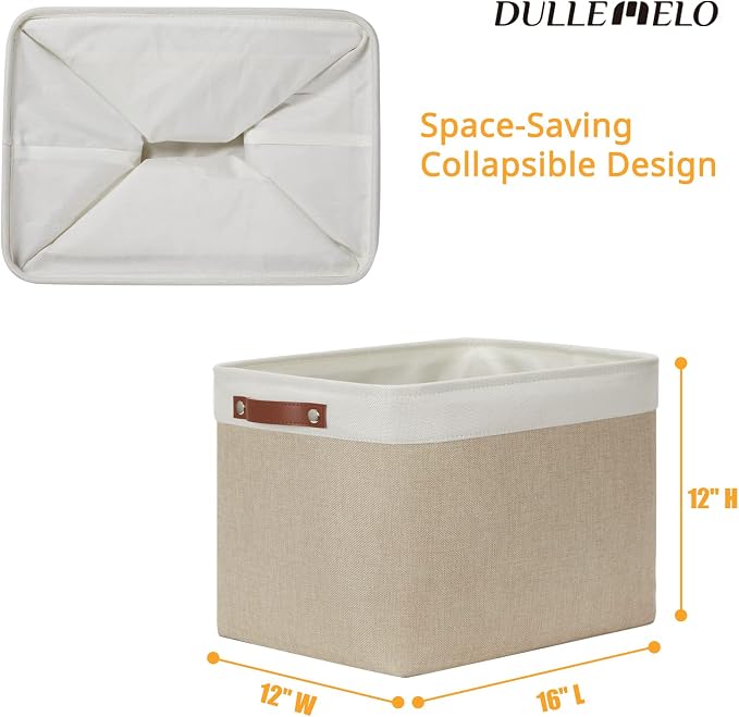 DULLEMELO Storage Baskets Large 16"x12"x12" Tall Rectangular Baskets Fabric - Image 2