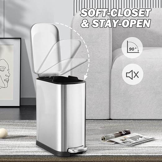 Bathroom Trash Can with Soft-Close Lid 3.5 Gallon Stainless Steel Garbage Can - Image 5