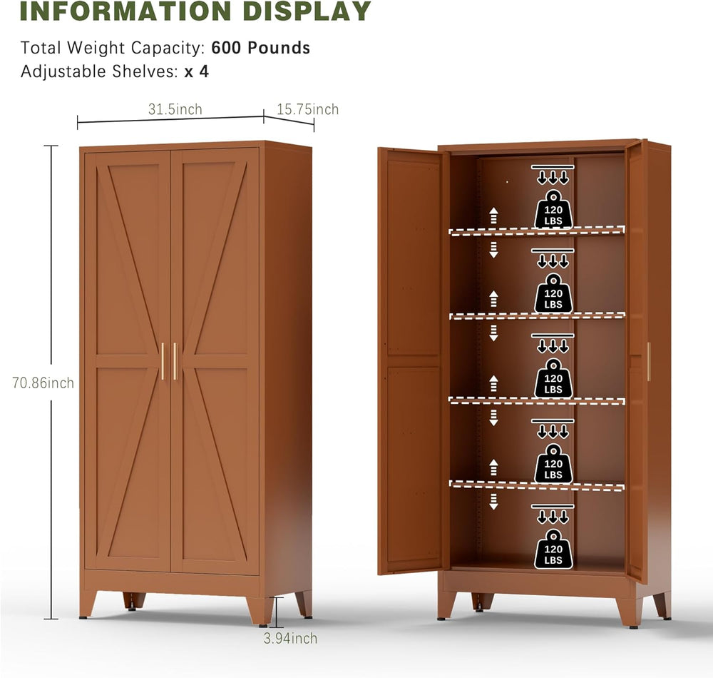COFaR 5 Tier Metal Kitchen Storage Cabinets, 71" Pantry Cabinet with Doors