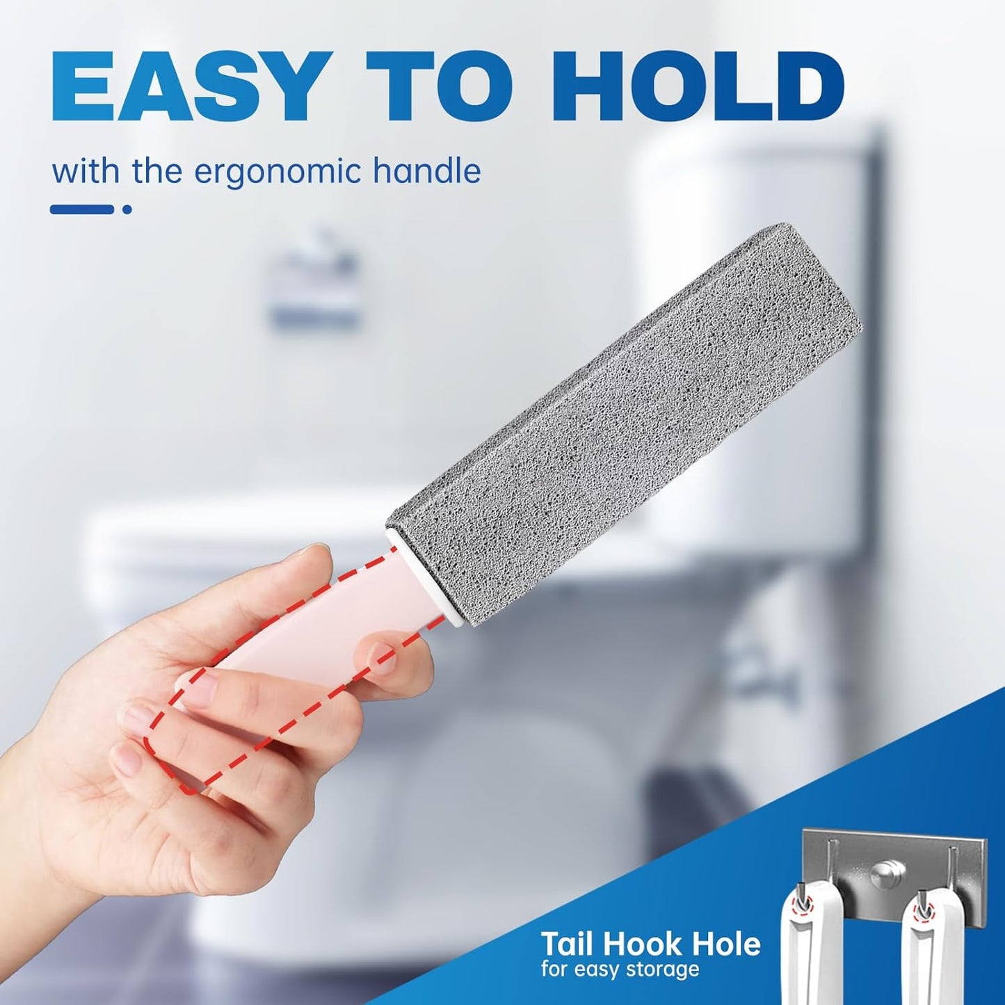 Vacplus Toilet Brush - Toilet Bowl Cleaners with Extra Long Handle, 100% Pumice Stone for Toilet Cleaning, Remove Limescale, Rust, Cleaning Supplies for Toilet, Pool, Bathroom, Sink, 2 Pack