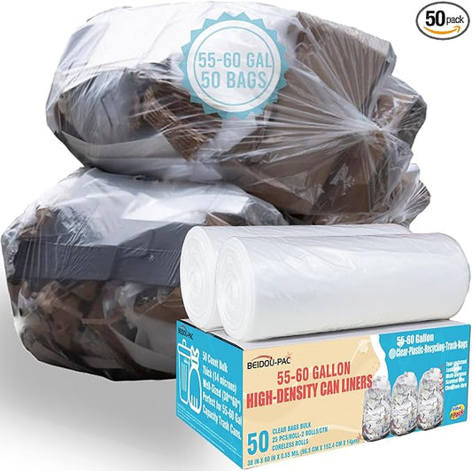 55-60 Gallon Trash Bags, Heavy Duty Clear Plastic Recycling Bags, Construction by BEIDOU-PAC