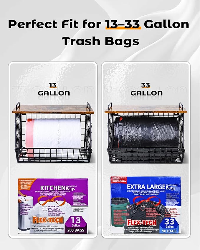 2 Pack Stackable Extra Large Trash Bag Holder Under Sink, Wall Mounted Garbage - Image 2