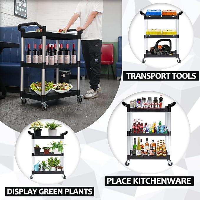 Plastic Utility Carts with Wheels, Heavy Duty 510lbs Capacity Rolling Service - Image 4