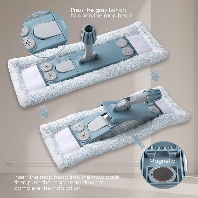 Dust Mop for Floor Cleaning, Magnetic Floor Flat Mop - Image 3