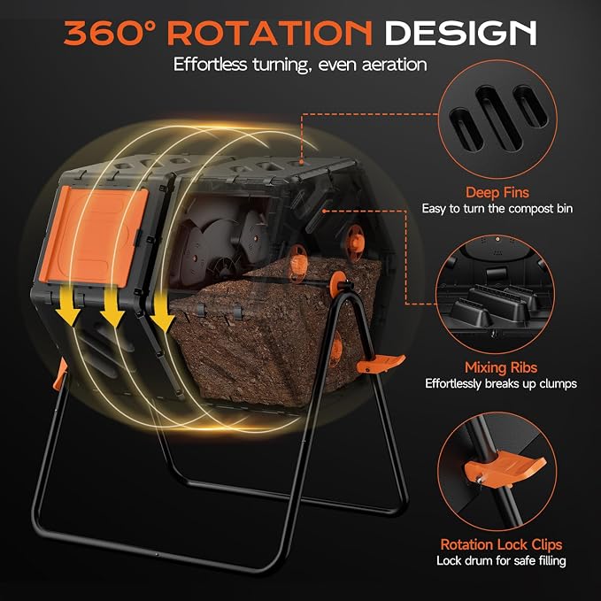 Compost Bin Outdoor 45 Gallon/170L, Fast Assemble Compost Tumbler, 360°Rotating - Image 5