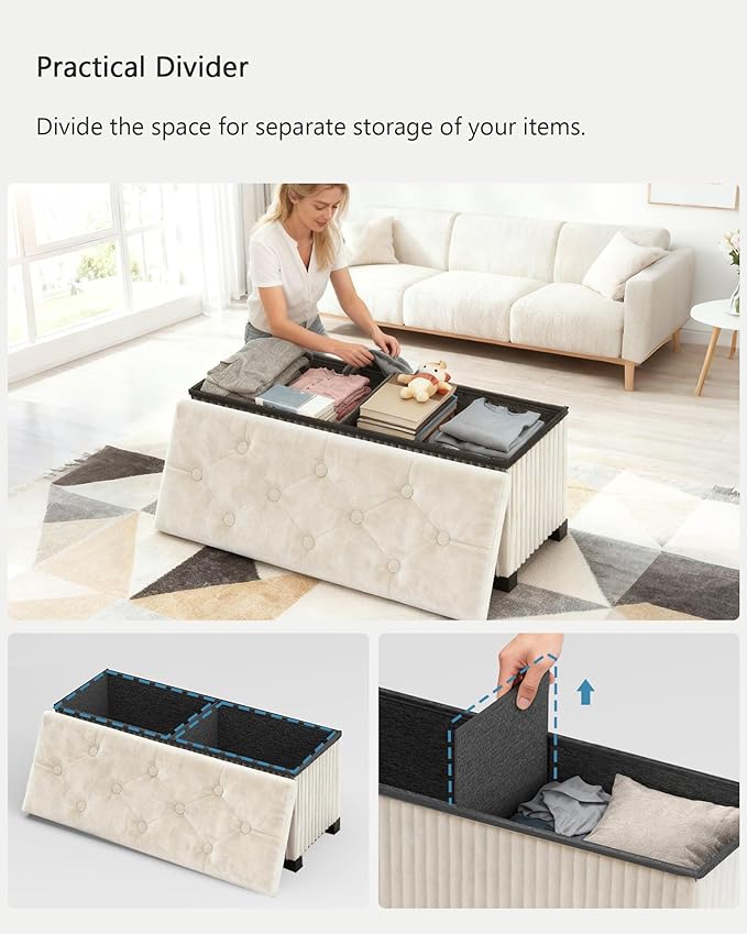 Storage Ottoman Bench, 43 Inch Foldable Ottoman - Image 4