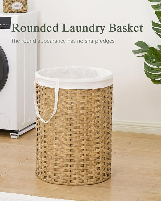 Laundry Basket Round Rattan Laundry Hamper 29.1 Gal Handwoven Large Wicker - Image 2