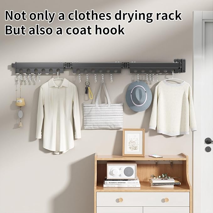Clothes Drying Rack Foldable Wall Mounted Drying Rack 3 Fold Black-Laundry - Image 3