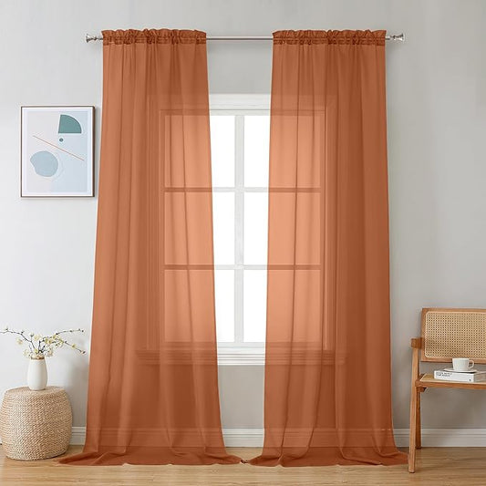 Chyhomenyc Sheer Orange Curtains 90 inches Long 2 Panels, Light Filtering Soft by Chyhomenyc