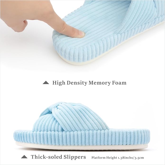 Chantomoo Slippers for Women Memory Foam House Bedroom Corduroy Bow Crossbands - Image 2