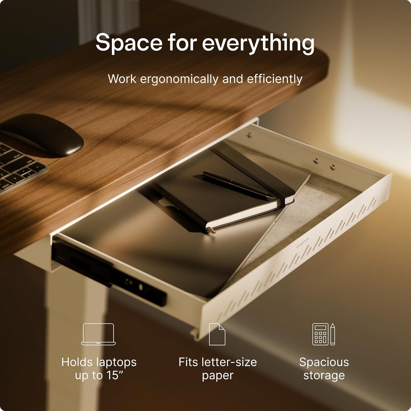 Desktronic Under Desk Drawer — Hidden Under-Desk Storage Organizer, Easy Install, Large Capacity Metal Sliding Drawer for Home Office, Standing Desk & Workstation (White)