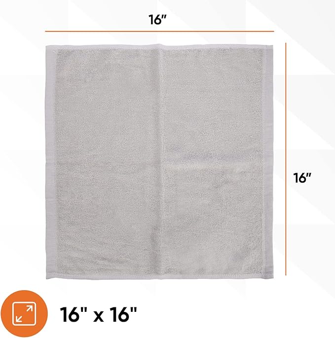 Superio Cotton Terry Washcloths Grey Towels 100% Cotton Cleaning Cloth 16" Rags - Image 2