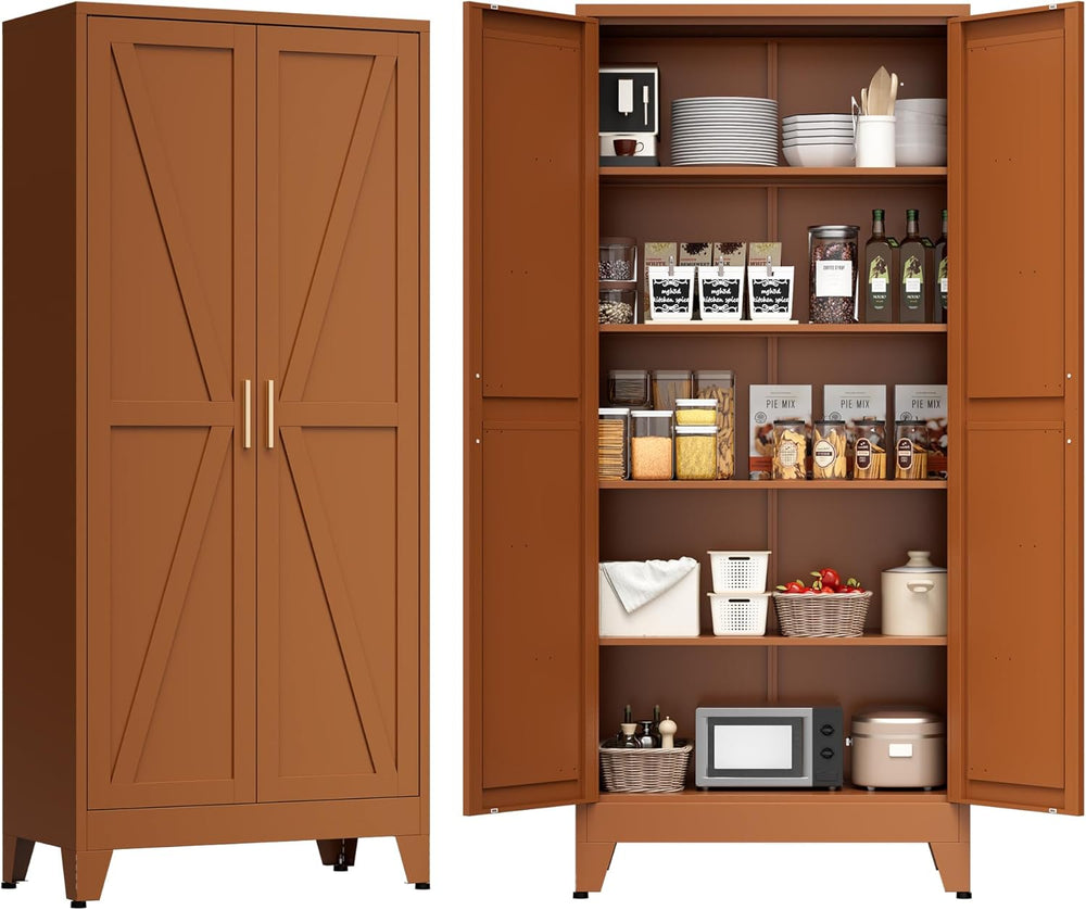 COFaR 5 Tier Metal Kitchen Storage Cabinets, 71" Pantry Cabinet with Doors