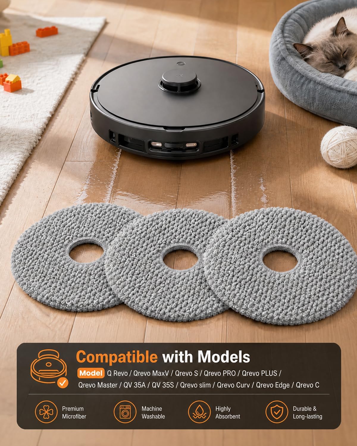 6 Pack Mop Pads for Roborock Q Revo/Qrevo MaxV/Qrevo S/Qrevo PRO/Qrevo PLUS/Qrevo Master/QV 35A/QV 35S/Qrevo slim/Qrevo Curv/Qrevo Edge/Qrevo C Robot Vacuum Cleaner Mop Replacement Pad Accessories