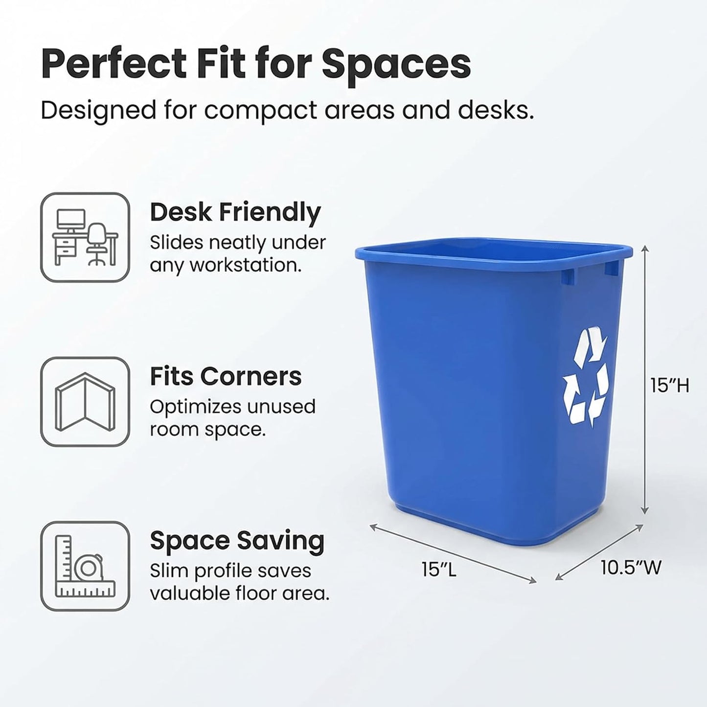Storex 7-Gallon Blue Recycling Baskets, Case of 6 – Plastic Bins for Office & Kitchen, 28-Quart Rectangular Waste Container