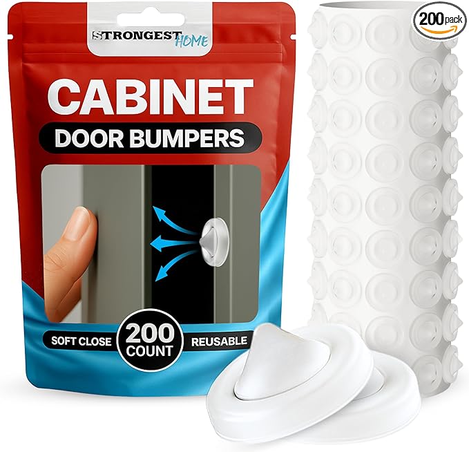 Strongest Home Cabinet Door Bumpers – 200 Pack White Rubber Bumpers by STRONGESTHOME