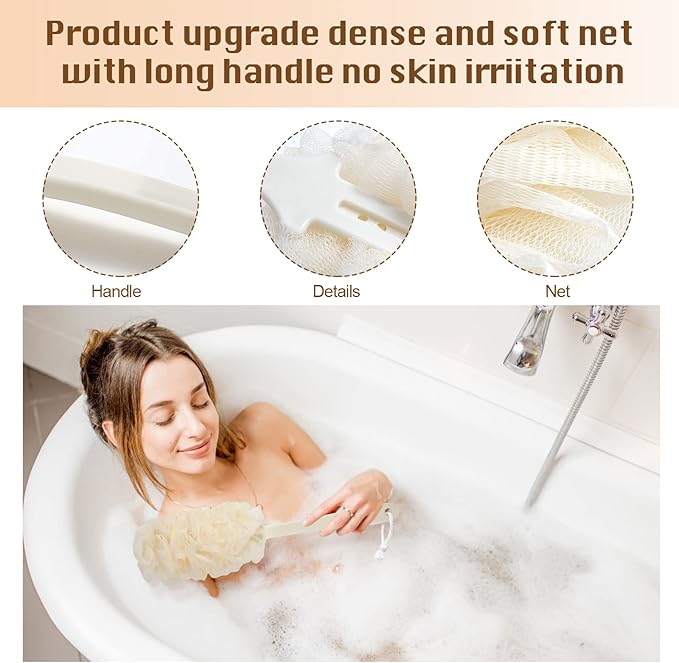 2Pack Back Scrubber for Shower，PIPUHA Loofah Sponge Shower Brush Using Body - Image 5