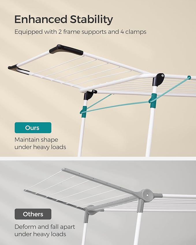 SONGMICS Clothes Drying Rack Foldable, Gullwing Laundry Drying Rack, - Image 4