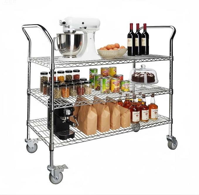 Northsky 3-Shelf Wire Utility Cart on Wheels, Chrome Finish Rolling Metal - Image 2