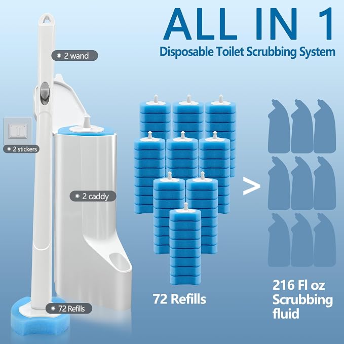 Disposable Toilet Bowl Brush and Holder, Toilet Cleaning System-2 Toilet Bowl - Image 2