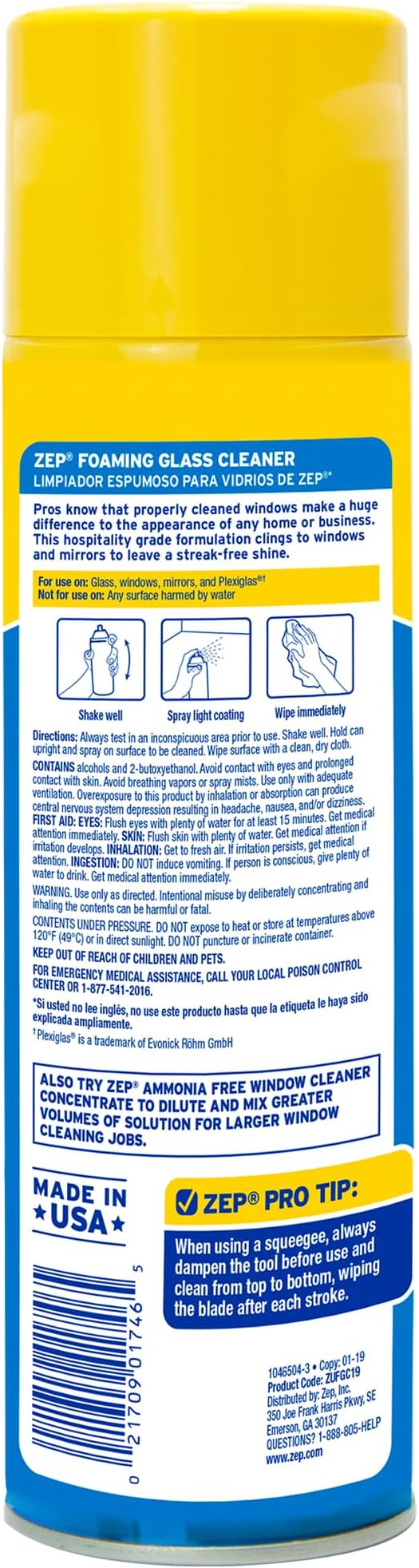 Zep Foaming Glass Cleaner - 19 oz ZUFGC19 - Streak-Free Professional Grade - Image 3