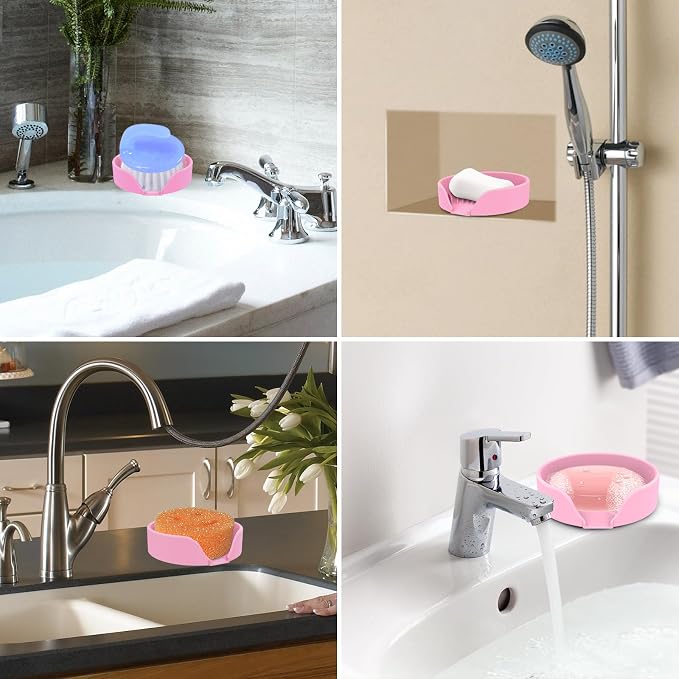 Self Draining Soap Dish, Silicone Suction Cup Soap Holder Tray Savers Container - Image 6