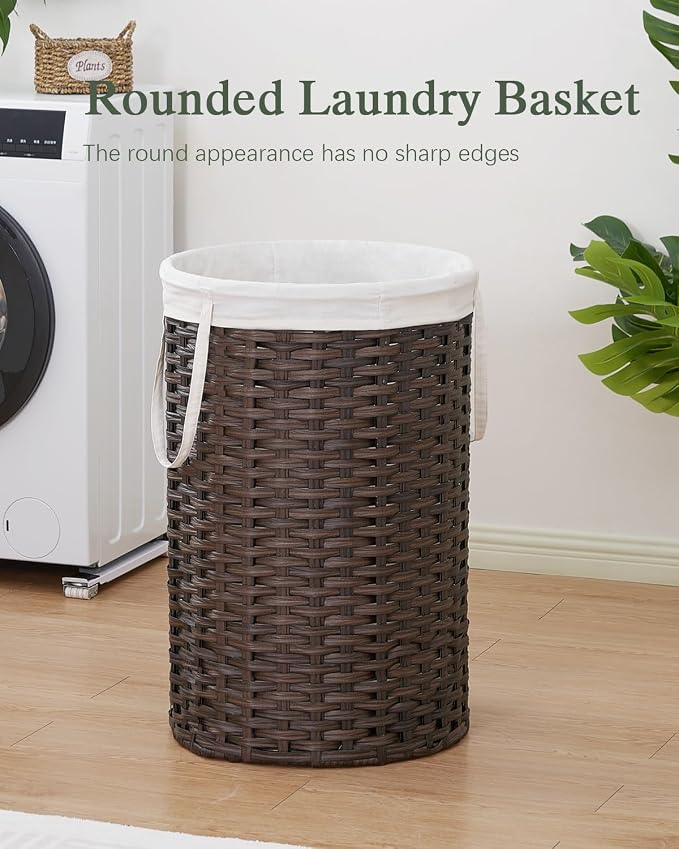 34.3 Gal Large Laundry Hamper Laundry Basket Round Handwoven Wicker Laundry - Image 2