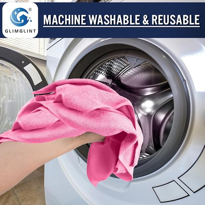 GLIMGLINT Pink Microfiber Cleaning Cloth, 12 Pack Cleaning Towels - Image 6