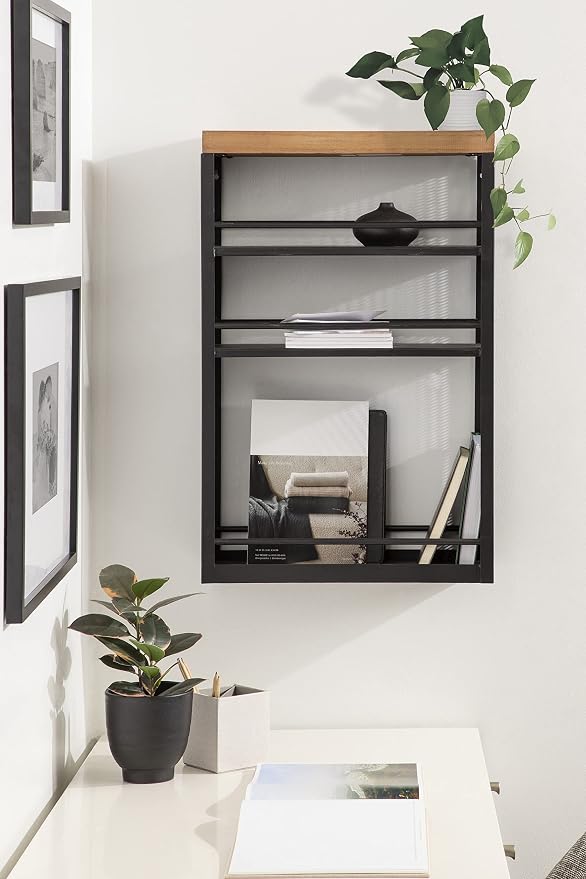 Kate and Laurel Piazza Decorative Slim Storage Cart, Natural Wood and Black - Image 8
