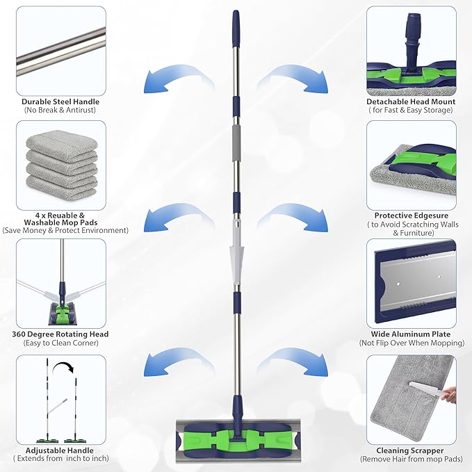 MEXERRIS Microfiber Mops for Hardwood Laminate Tile Floor Cleaning: Stainless - Image 2