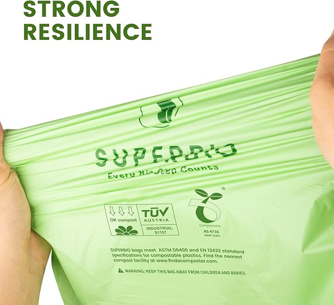 SUPERBIO 8 Gallon Compostable Drawstring Kitchen Waste Bags, 30.3 Liter - Image 5