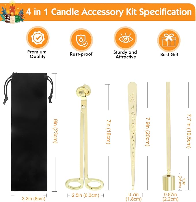 4 in 1 Candle Accessories Kit, Wick Trimmer, Candle Snuffer and Wick Trimmer - Image 2