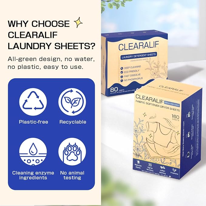 Clearalif All in One Laundry Detergent Sheets Kit, Fresh Linen Scent, 160 Loads - Image 2