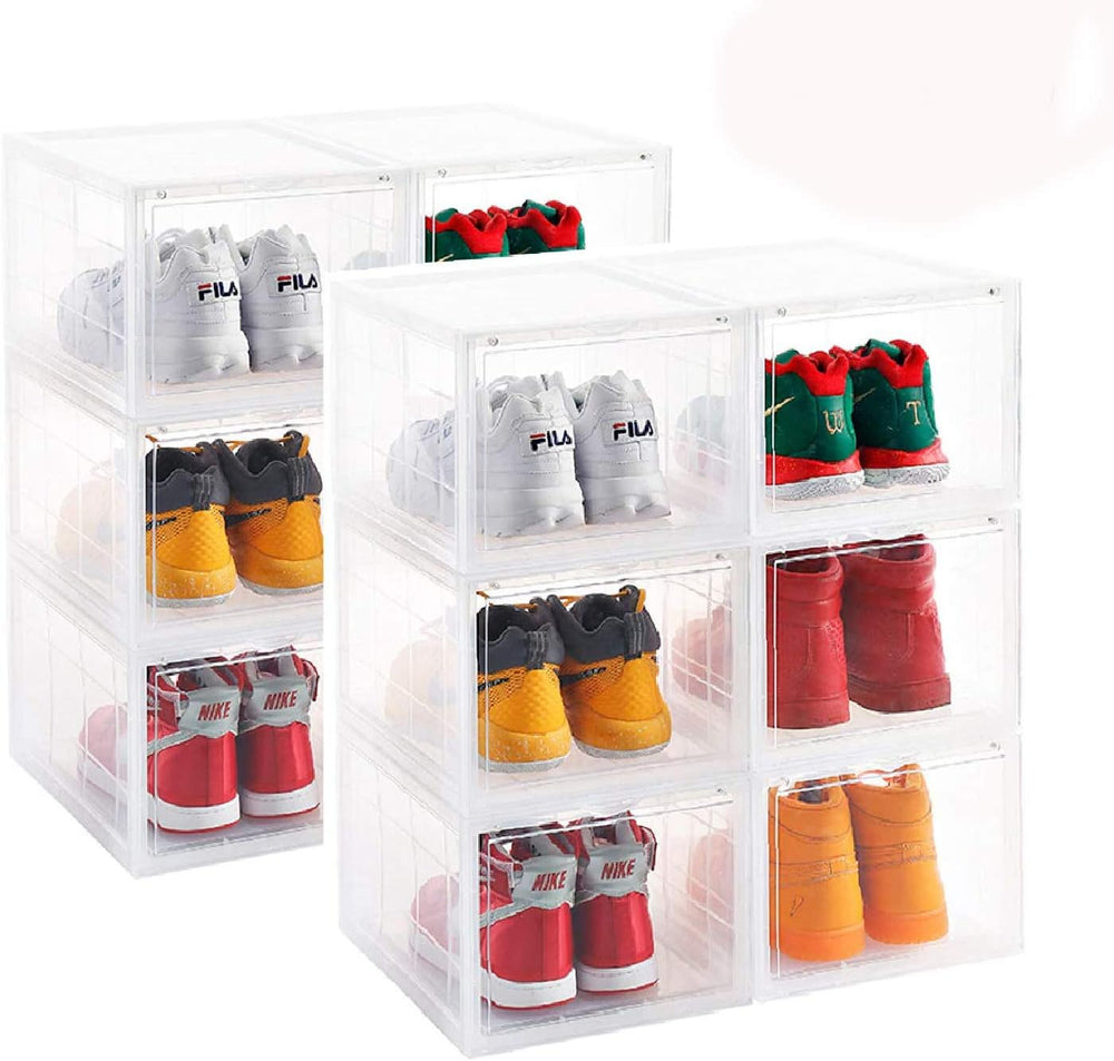 Clear Storage Box Womens Mens Shoe Display Box Plastic Foldable Stackable Sho...