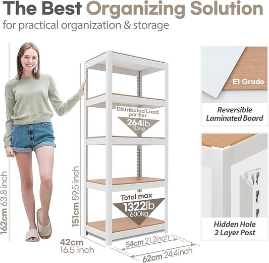 HOMEDANT House 5 Tier 24.4" W Laminated Metal Shelving Unit Adjustable Storage - Image 2
