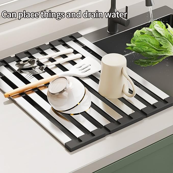 Foldable Dish Drying Rack, Over The Sink Dish Drying Rack ，Dish Drying mat，Dish - Image 8