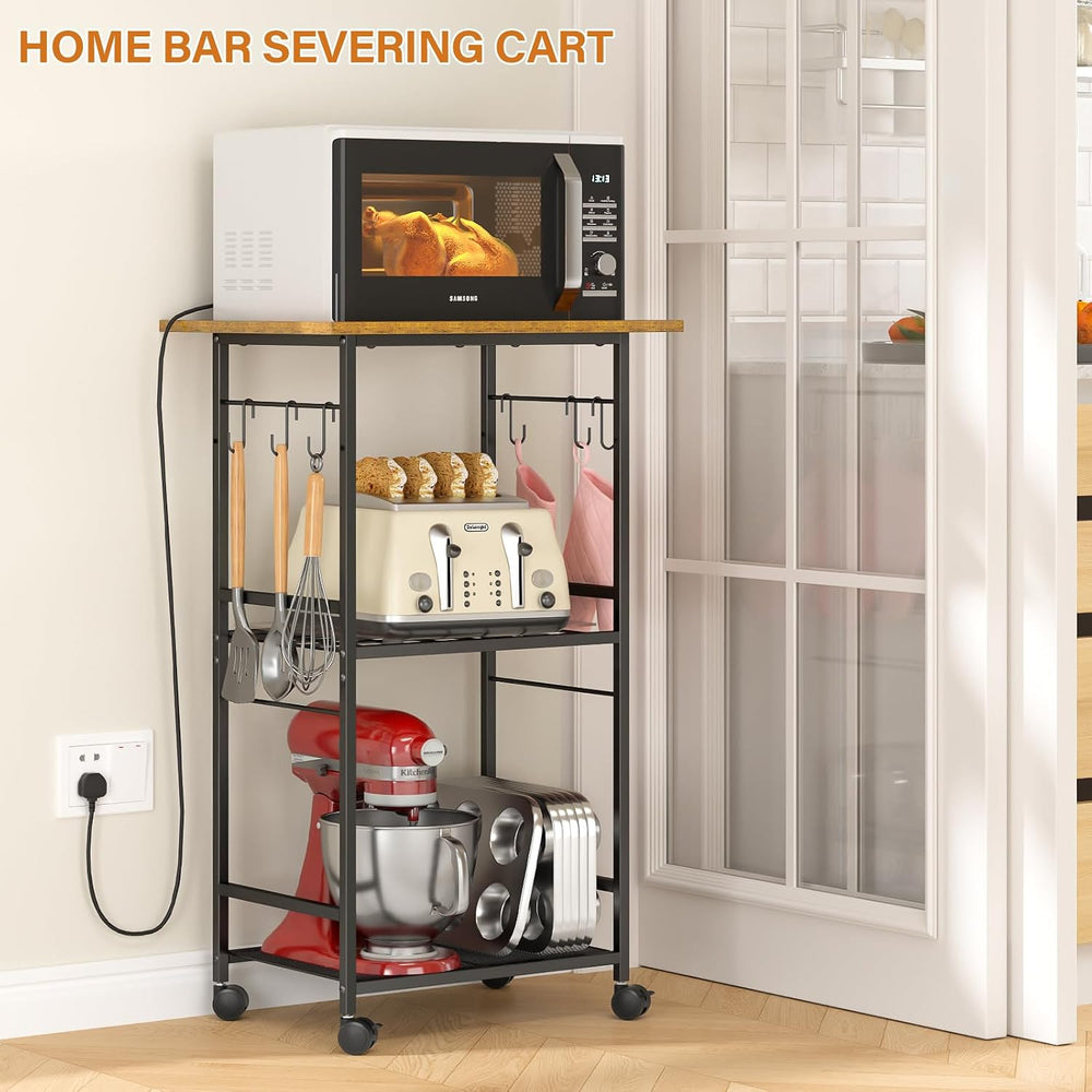 ThreeHio Rolling Kitchen Microwave Cart, 3 Tier Microwave Table Stand with Ad...