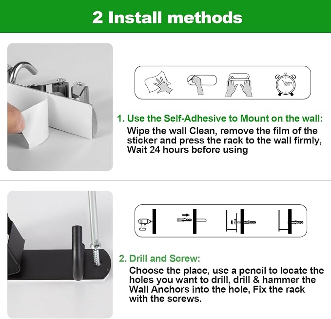 voze 2 Racks and 3 Hooks Mop and Broom Holder Wall Mount, Self Adhesive Heavy - Image 6