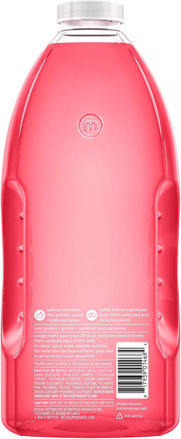method All-Purpose Cleaner Refill, Pink Grapefruit, 68 fl oz, 6 pack | Cuts Grease & Grime on Counters, Glass, Sealed Wood & Floors, for Kitchen & Bathroom, Controlled Mist, Streak Free